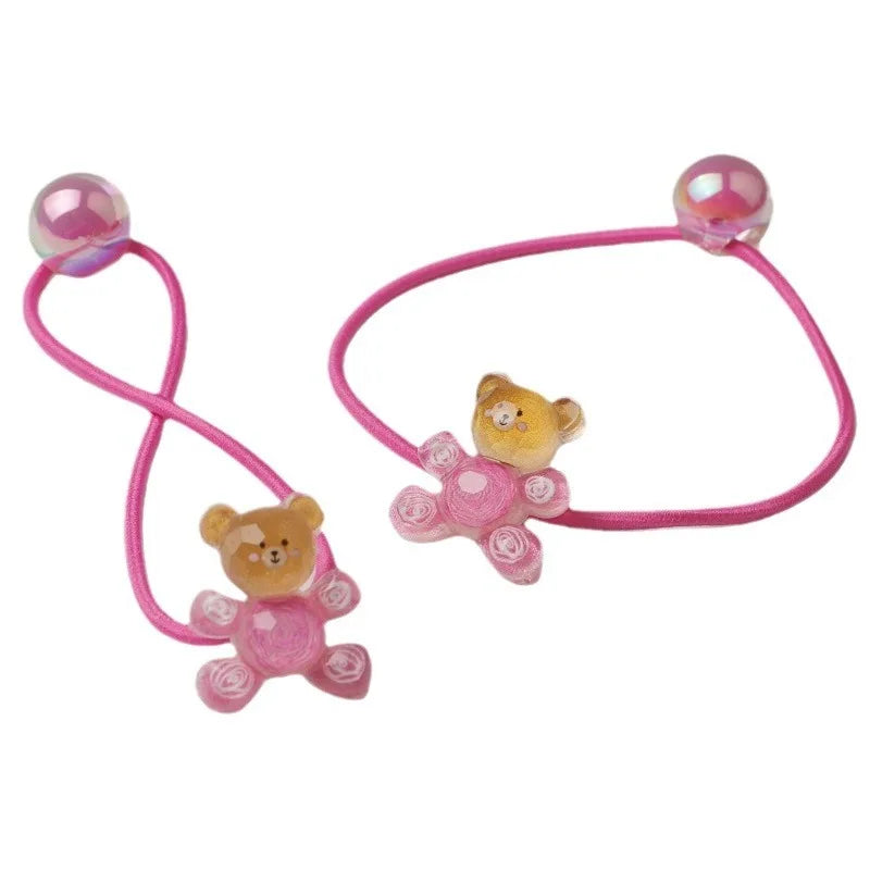 2PCS New Graffiti Bear Girls Kids Elastic Hair Bands Lovely Princess Hair Accessories Children Hair Ties Baby Headwear