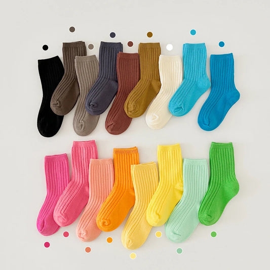 17 Colors Children's Casual Socks Ribbed Boys Girls School Sock Toddlers Ankle Sock Cotton Striped Baby Socken For Kids 1-9Y