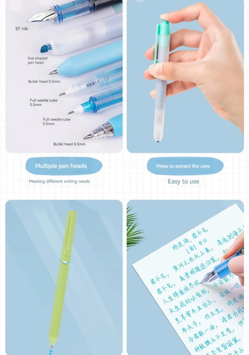 6pcs/set Roller Pen Purple / Pink / Green Color Ink Straight Liquid Gel Pen Ballpoint Pen for School Office Stationery Kawaii