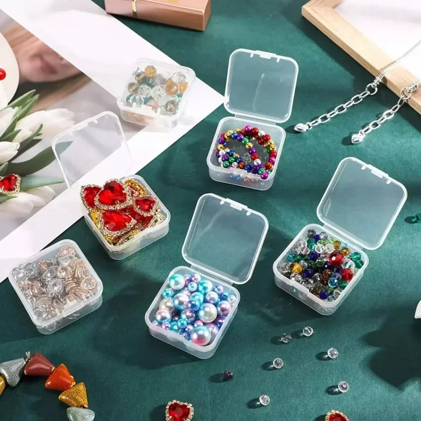 6/60PCS Mini Plastic Box Transparent Square Storage Container Case Portable Packaging Display Box Packaging for Jewelry Beads