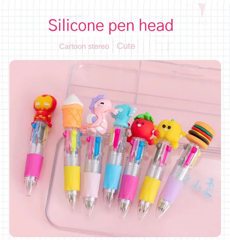 10Pcs/Lot Cute Kawaii Cartoon Mini 4 Colors Ballpoint Pen Multicolor Pens Student Kids School Stationery Office Supplies Gifts