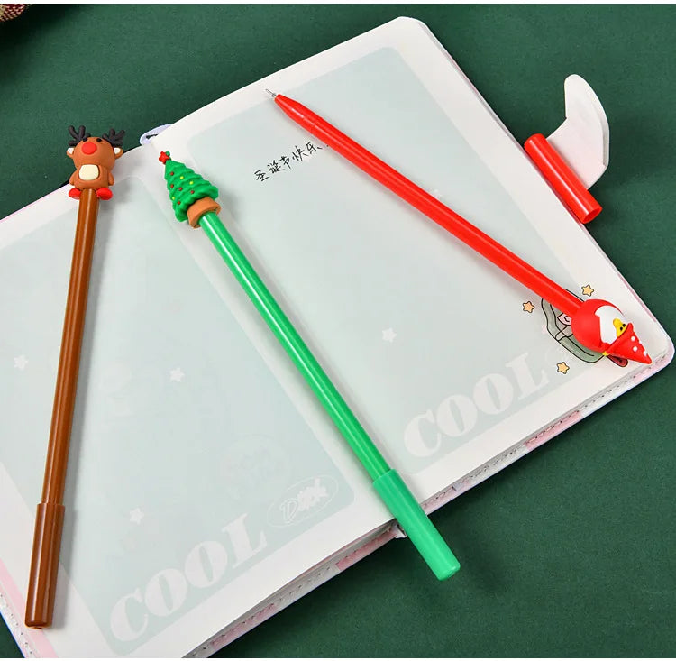 30Pcs/Lot Kawaii Christmas Gel Pen 0.5mm Black Ink Cute Christmas Tree Elk Santa Snowmen Neutral Pen School Stationary Kids Gift