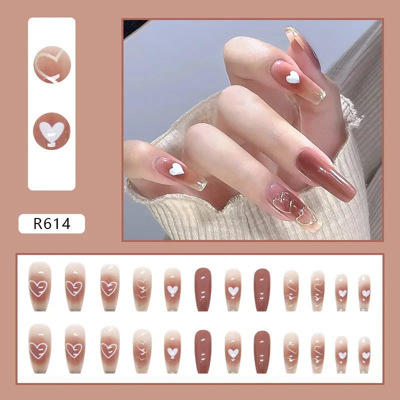 24Pcs Green Fake Nails Press on Nail Designs Art Long Tips False Forms with Glue Stick Stickers Reusable Set Acrylic Artificial