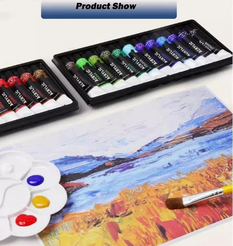 12/24 Colors Professional Acrylic Paints Set 12ml Painting Pigment Artist Drawing Fabric Glass Waterproof Paint Tube