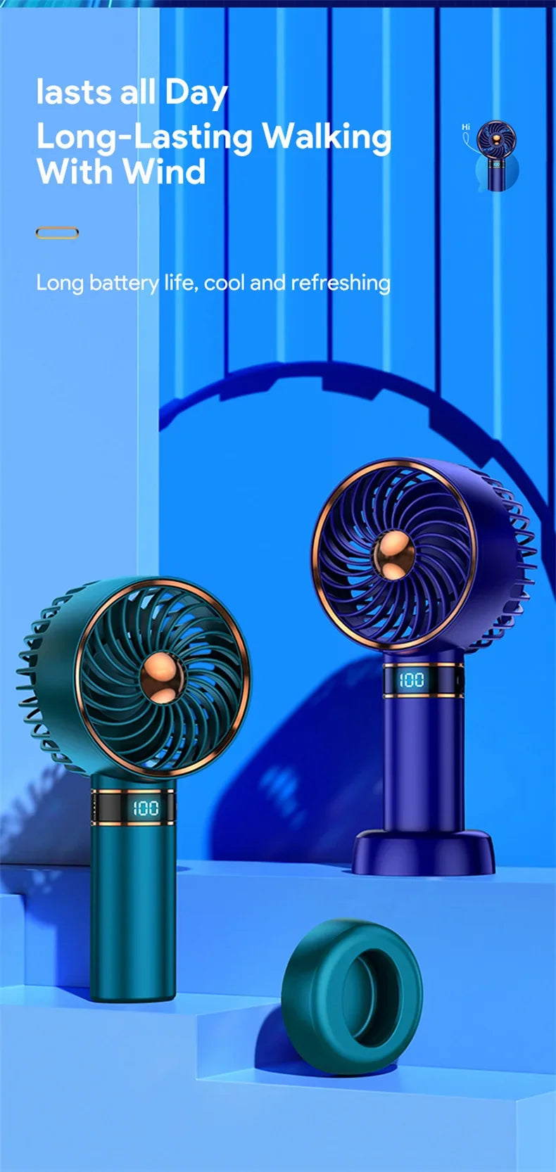 Handheld Pocket Fan Charging 5000mAh Outdoor Mini Portable Summer Air Cooler Cold Air Desktop Home Office Silent USB Fan