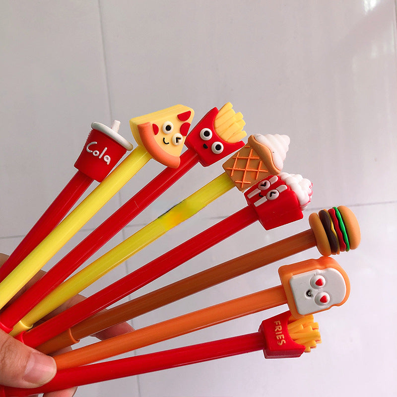 10Pcs/Set Creative Simulation Food Gel Pen Fries Cola Burger Cartoon Signature Pen Cute Gel Pen School Writing Pens Stationery