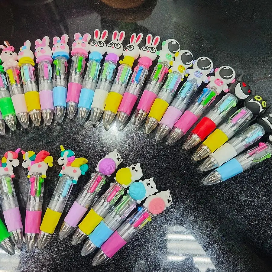 10Pcs/Lot Cute Kawaii Cartoon Mini 4 Colors Ballpoint Pen Multicolor Pens Student Kids School Stationery Office Supplies Gifts