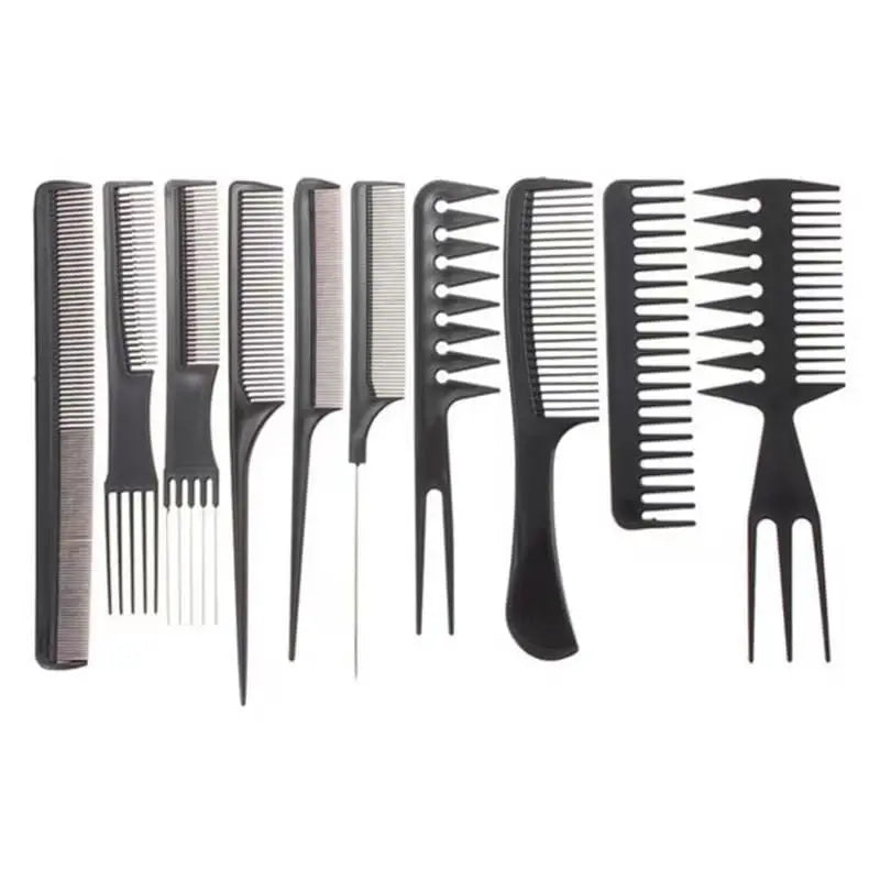 10PCS Haircut Styling Comb Set Professional Anti-static Hairdressing Combs Black Barber Training Tail Comb In 10 Designs