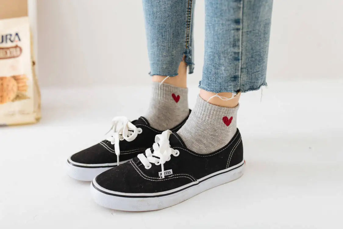 Spring and Autumn Love Women's Socks Casual Sports Short Boat Sock Cute Pure Cotton Ankle Socks Harajuku