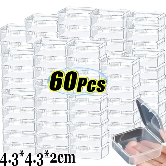 6/60PCS Mini Plastic Box Transparent Square Storage Container Case Portable Packaging Display Box Packaging for Jewelry Beads