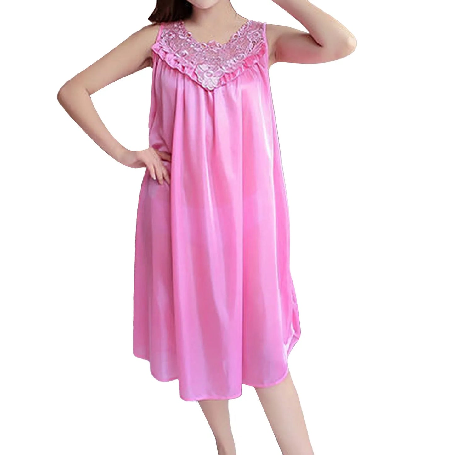 Women Nightgowns Satin Lace Sleepwear Nightwear Sexy Pyjama Women Home Clothing Sleepwear Female Free Size Lingerie Gown Robe