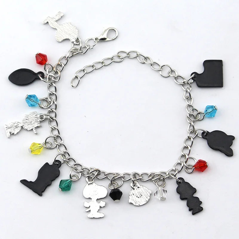 Snoopy Charlie Brown Woodstock Cartoon Cute Alloy Drip Oil Multi Combination Charm Bracelet Anime Toys For Girl Jewelry Gift