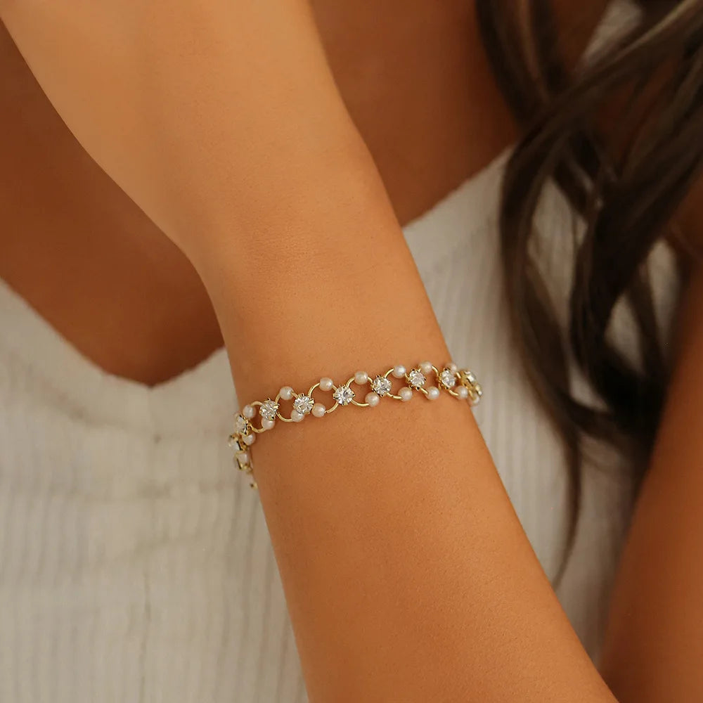 Gold Color Bracelet Set of Four Stainless Steel Sequins Rhinestone Bracelet Combination for Women Chain Bracelet Jewelry Gifts