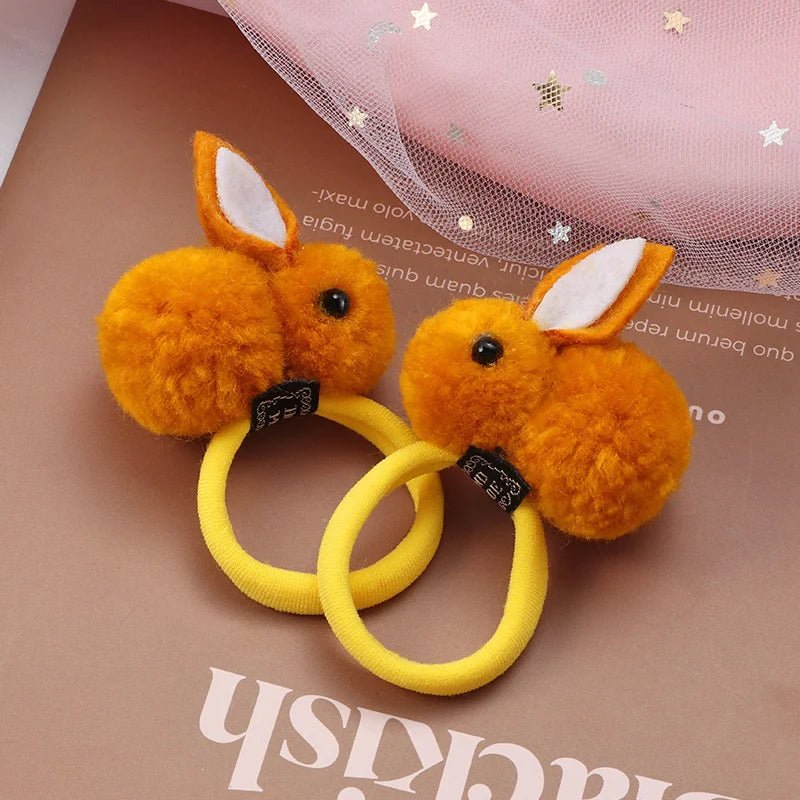 2 PCS Sweet Hair Ball Rabbit Elastic Hair Bands Princess Lovely Hair Accessories Children Hair Ties Baby Headwear For Girls Kids