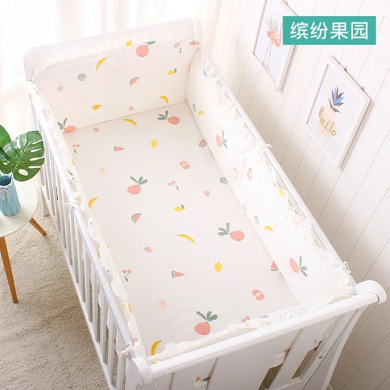 5pcs Crib Bumper Bedding Set Cotton Cute Print Sheet Cradle Side Protector Toddler Baby Room Accessories Bed Protection