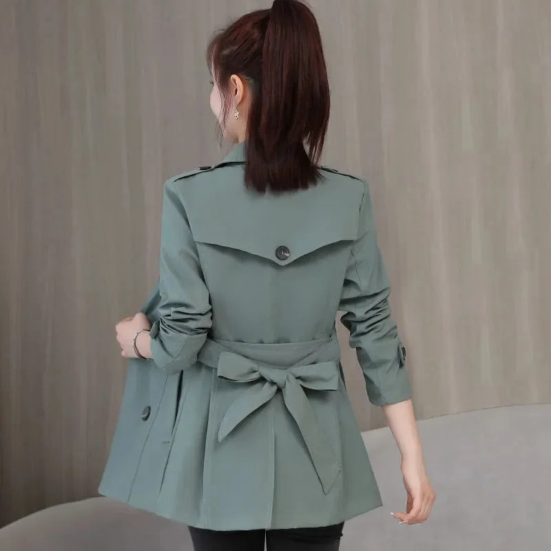 Women's Jacket 2024 New Spring Long Sleeves Stand Collar Casual Windbreaker Female Double-breasted With Belt Outerwear