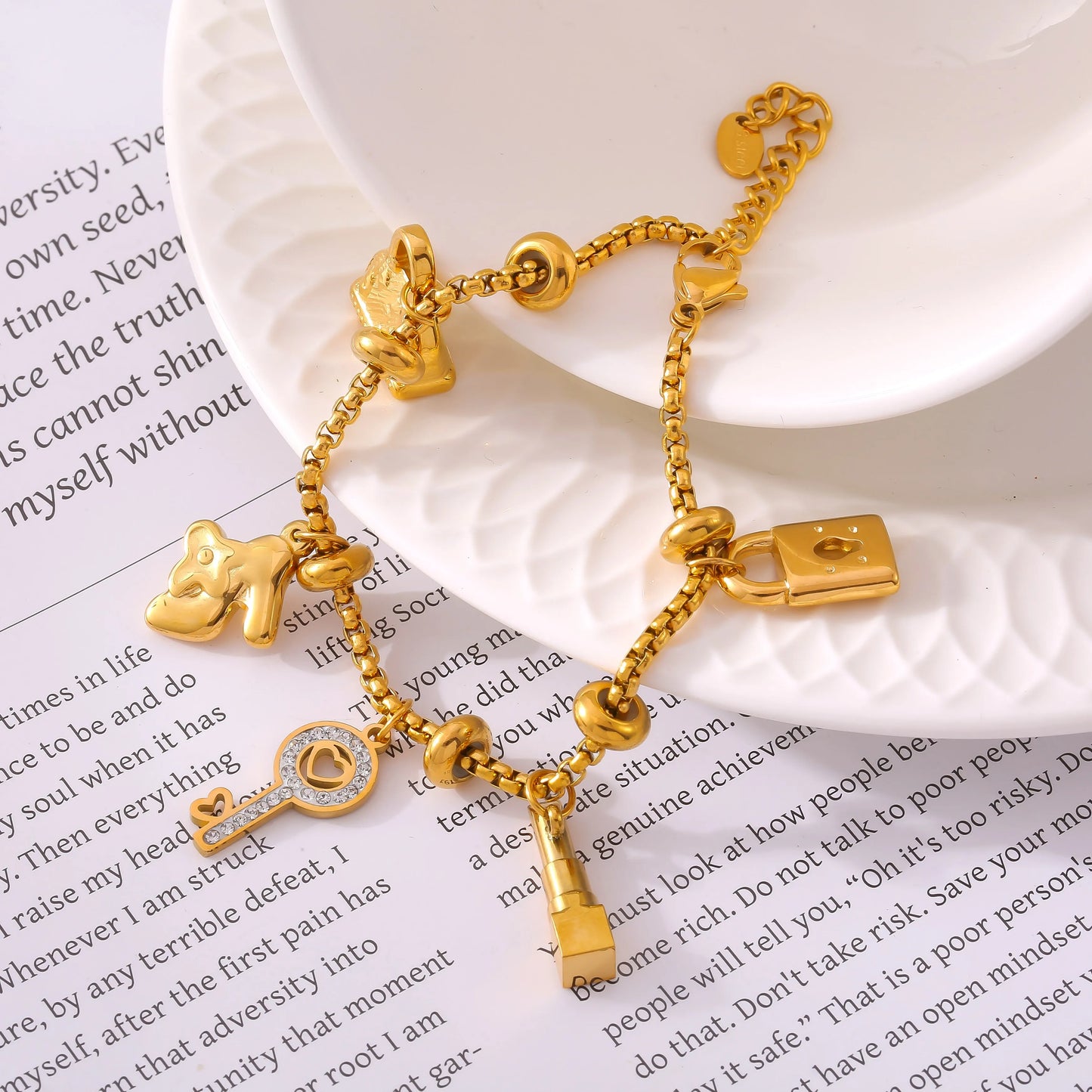 316L Stainless Steel Bracelets With Various Pendants For Women 18K Gold Plated Waterproof No Tarnish Women's Statement Bracelet