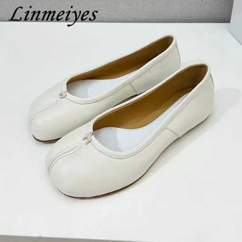 Genuine Leather Loafers Woman Casual Split Toe Shoes High Quality Summer Shoes Woman Casual Ballet Flat Walking Shoes For Women