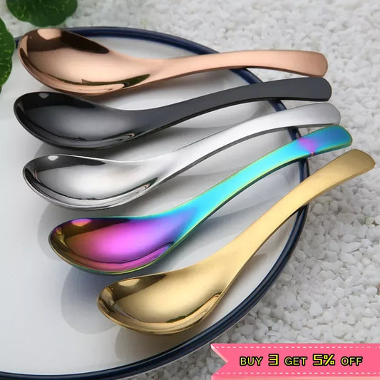 Japanese Soup Spoon Kitchen Cooking Utensil Tools Creative Milk Stirring Dessert Spoon Stainless Steel Tableware Dinner Spoons