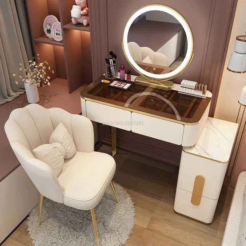 Vanity Desk Modern Dresser Table LED Mirros Household Bedroom Dressing Table Density Board Makeup Table With Mirror Furniture