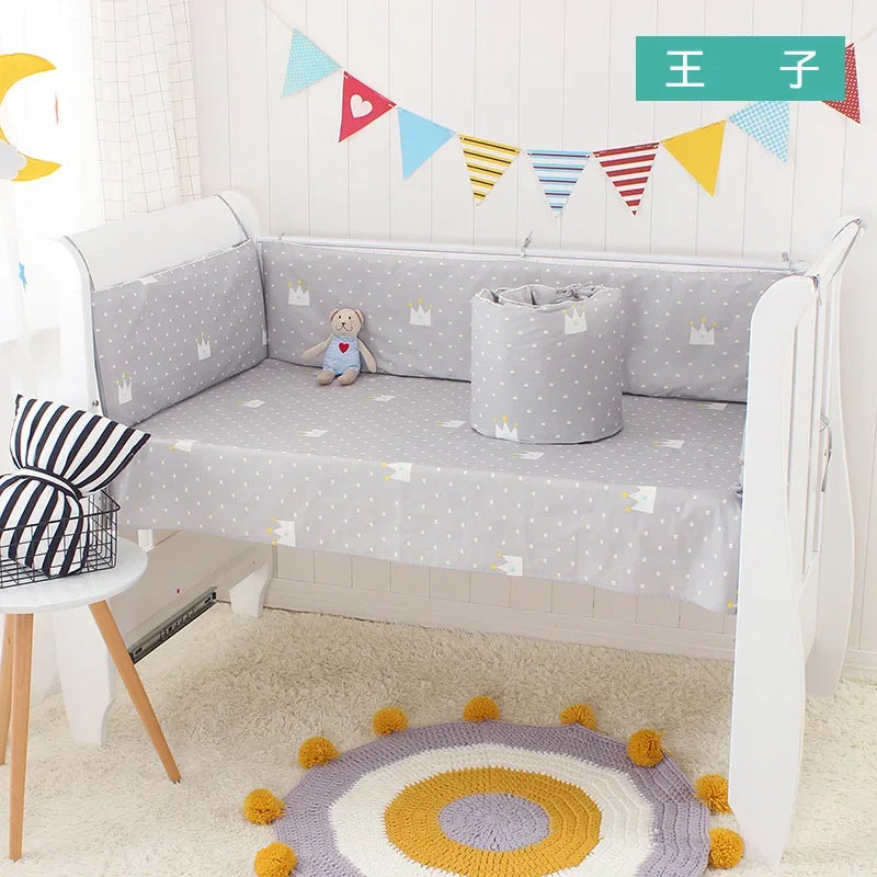 5pcs Crib Bumper Bedding Set Cotton Cute Print Sheet Cradle Side Protector Toddler Baby Room Accessories Bed Protection