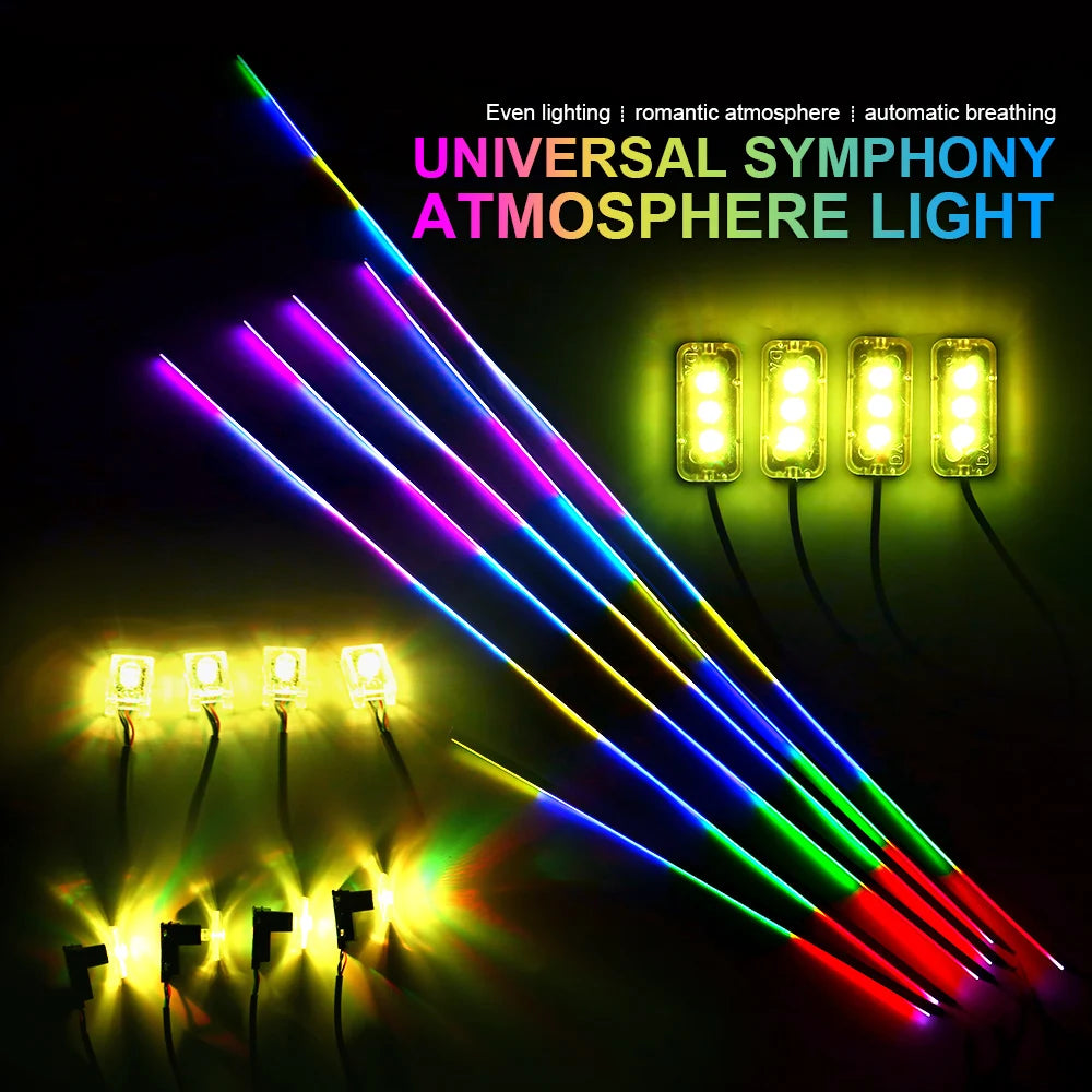 6/10/14/18 In 1 LED Dual Zone Symphony Streamer Car Ambient Light Interior RGB Neon Acrylic Strip Decoration Atmosphere Lamp 12V