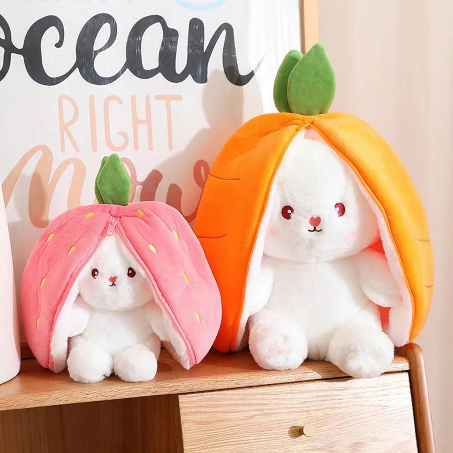 18-35cm Cute Transform Strawberry Rabbit Doll Plush Toy Carrot Rabbit Small Fruit Doll Bunny Birthday Gift for Girls Kids Boys