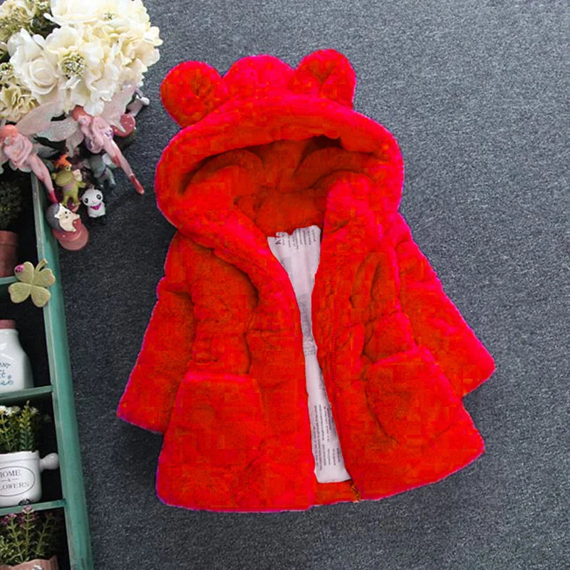 Winter Baby Girls Clothes Faux Fur Coat Fleece Jacket Warm Snowsuit Hooded Parka Children's Outerwear Autumn Clothing