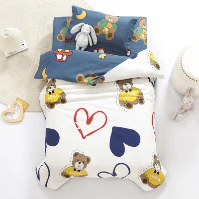 3 pcs set cotton baby Bedding set bed sheet duvet cover pillowcase Words bear pink white eyes boy and girl cute beding