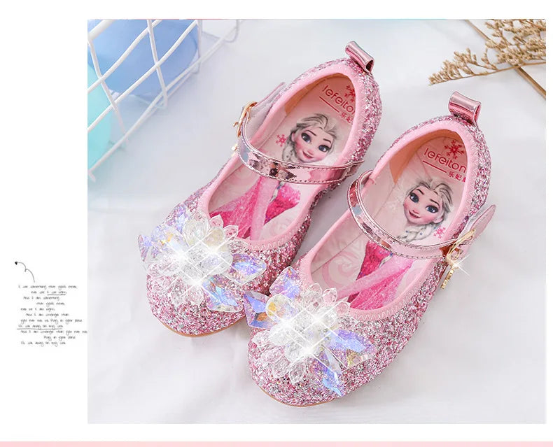 Disney Princess Crystal Shoes New Girls Single Shoes Frozen Aisha Sophia Rhinestones Shoes Performance Party Shoes Size 22-36