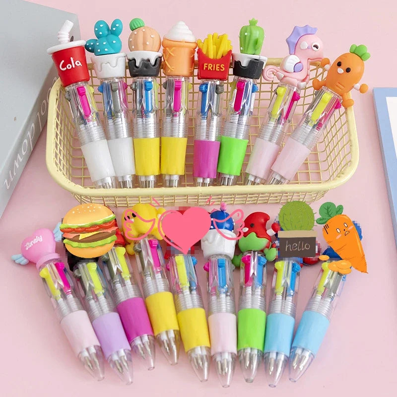 10Pcs/Lot Cute Kawaii Cartoon Mini 4 Colors Ballpoint Pen Multicolor Pens Student Kids School Stationery Office Supplies Gifts