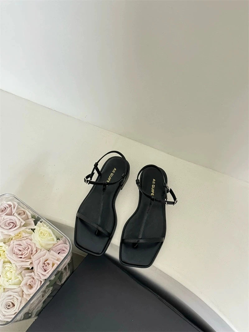 Summer Fashion Square Toe Ladies Shoes 2024 New Women's Thong Sandals Simple Thin Strap Slingback Sandals Sandalias De Mujer