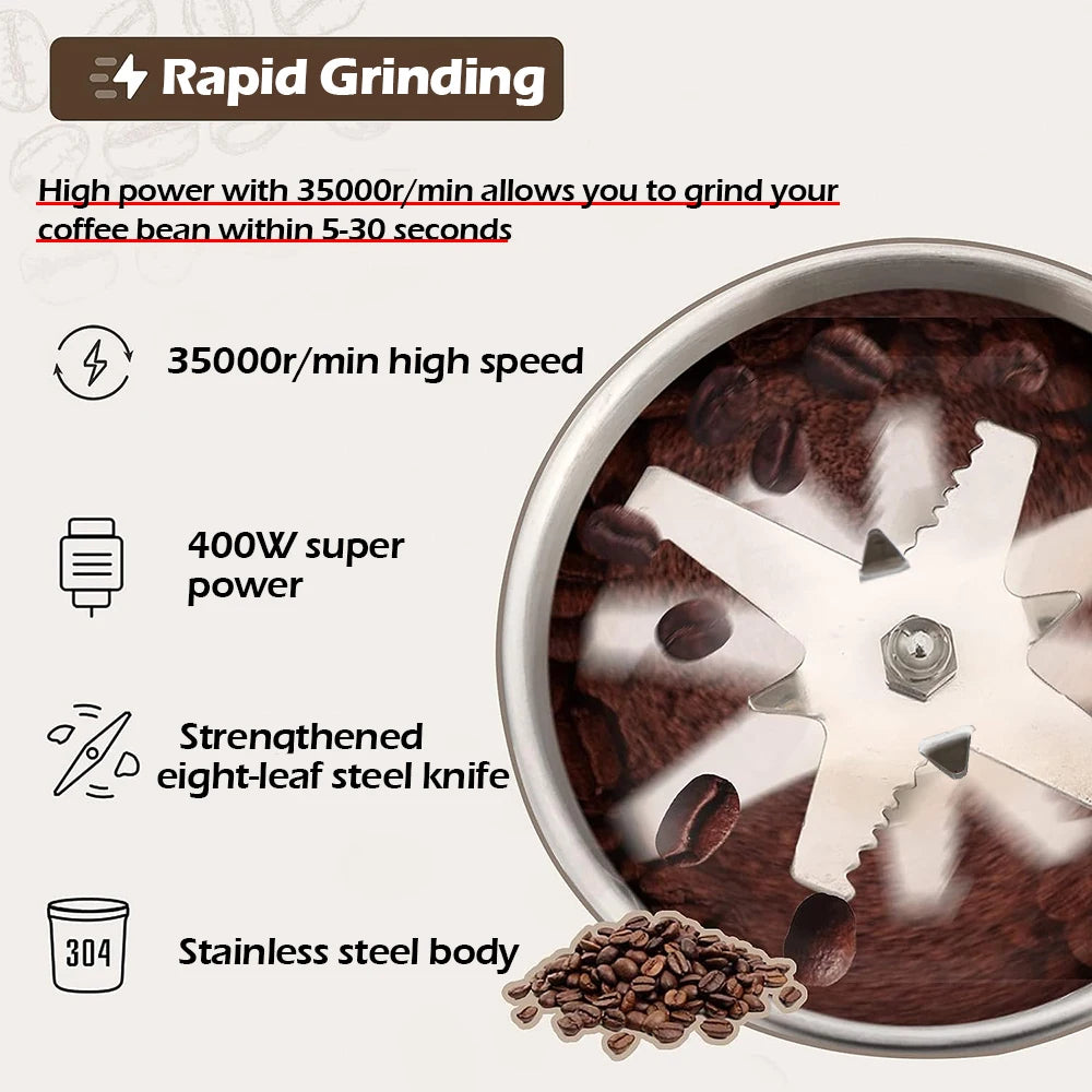 400W 304 Stainless Electric Grinder Eight Page Blade Electric Fast Grinding Multifunction Smash Machine Rice Beans Home Blender