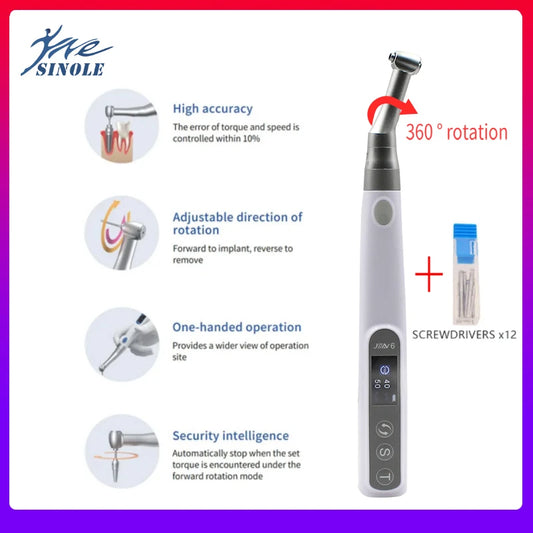 Portable Dental Implant Torque Electric Wrench Torque Driver 360° Rotated 50Ncm 50rpm with 16Pcs Screws Dentistry Repair Tools