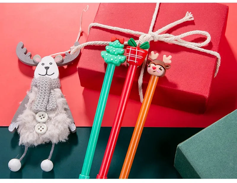 30Pcs/Lot Kawaii Christmas Gel Pen 0.5mm Black Ink Cute Christmas Tree Elk Santa Snowmen Neutral Pen School Stationary Kids Gift
