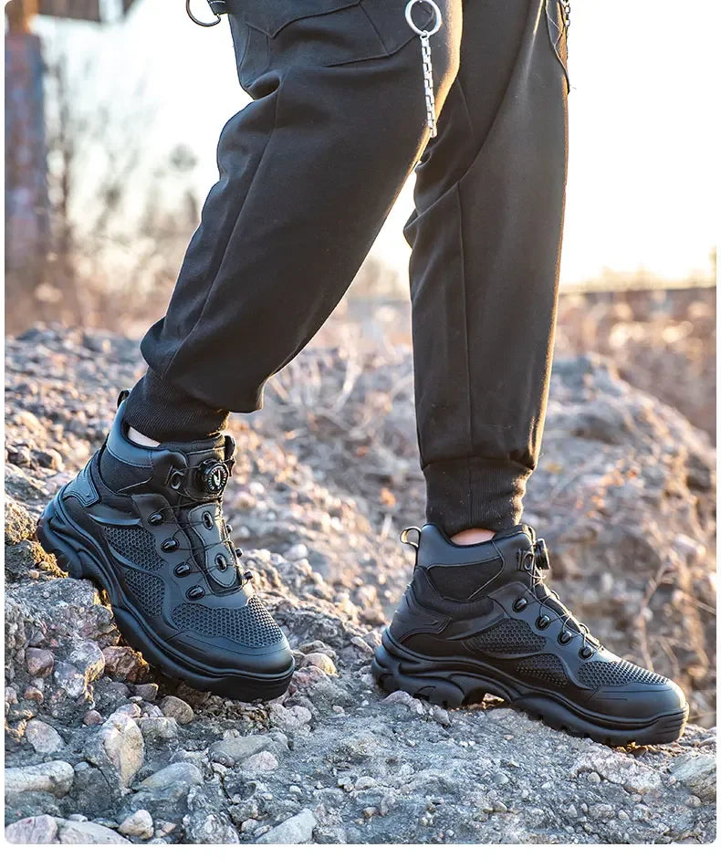 Rotary Buckle Work Boots Safety Steel Toe Shoes Men Breathable Safety Shoes Brand Indestructible Shoes Puncture-Proof work Shoes