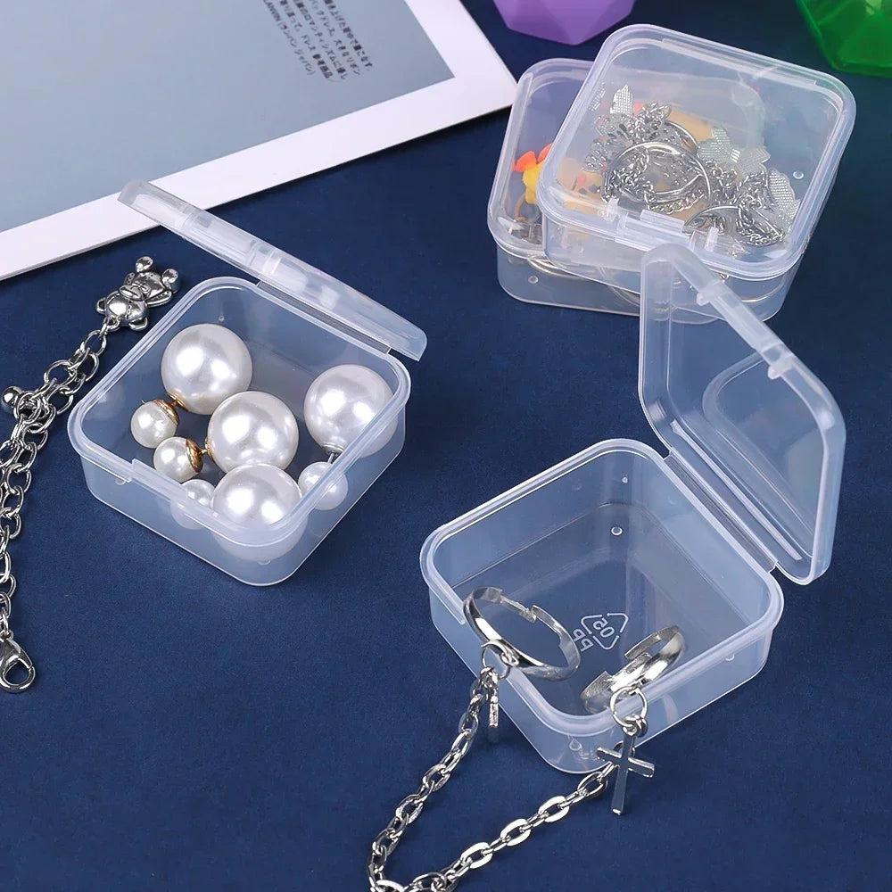 6/60PCS Mini Plastic Box Transparent Square Storage Container Case Portable Packaging Display Box Packaging for Jewelry Beads