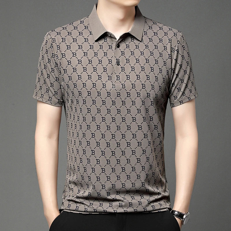 2024 Summer New Men's Business Print Short Sleeved POLO Shirt Comfortable and Cool Casual Fashion T-shirt