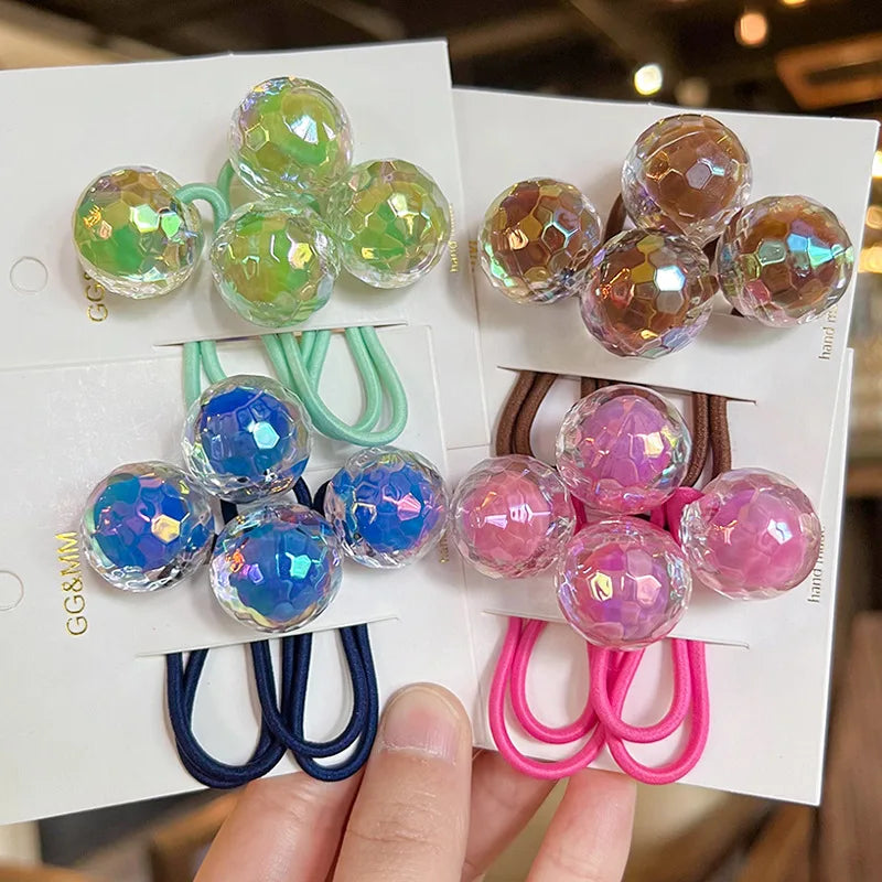2pcs/lot Korean Color Ball Cartoon Head Cute Simple Long Rubber Band For Girl Children Kawaii Ponytail Hair Ties Party