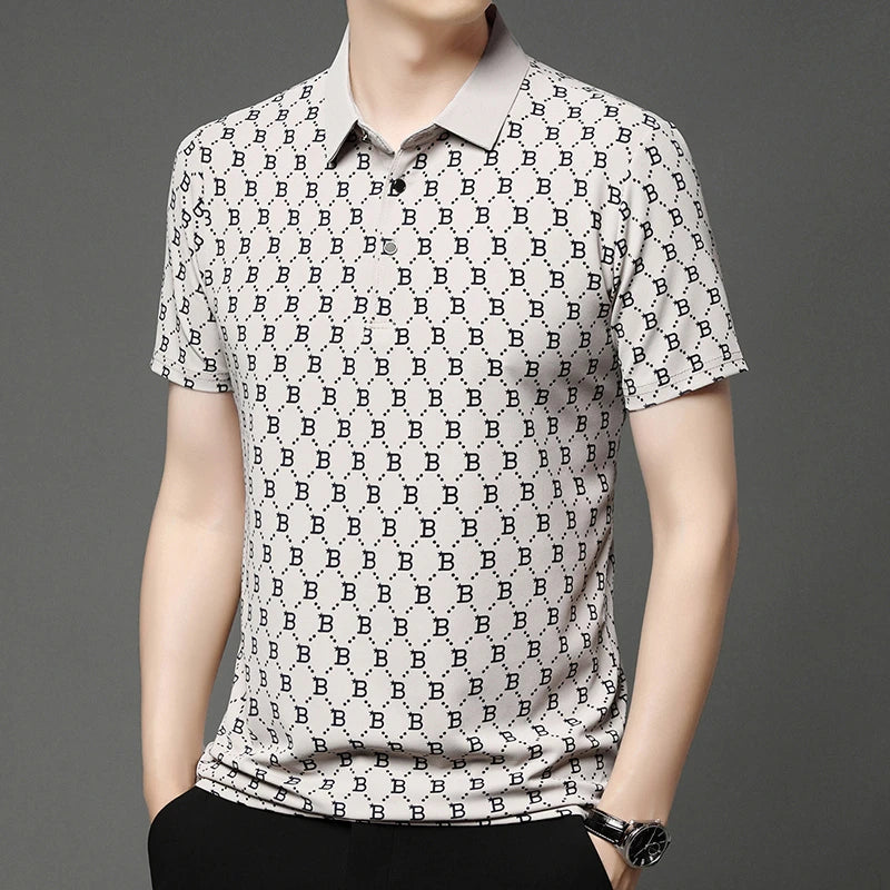 2024 Summer New Men's Business Print Short Sleeved POLO Shirt Comfortable and Cool Casual Fashion T-shirt