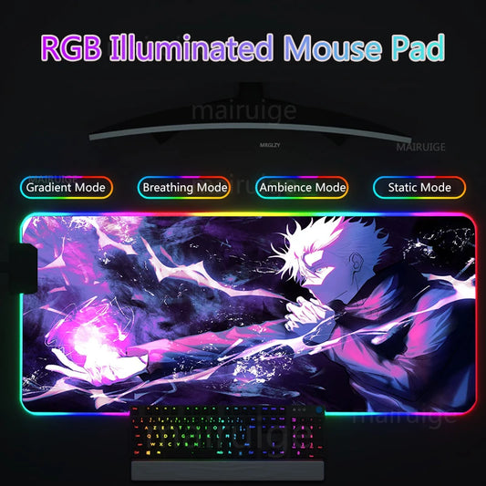 Jujutsu Kaisen RGB Led Backlight Mouse Pad Anime MousePad Mouse Mat Large Gojo Satoru Gaming Accessories Yuji Keyboard Desk Mats