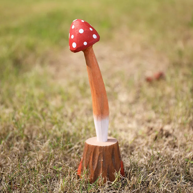 Hand-carved Wooden Mushroom Gel Pen Wood Neutral Pens Cute Writing Tools For Kids Gift School Supplies Stationery 0.5 Black Ink