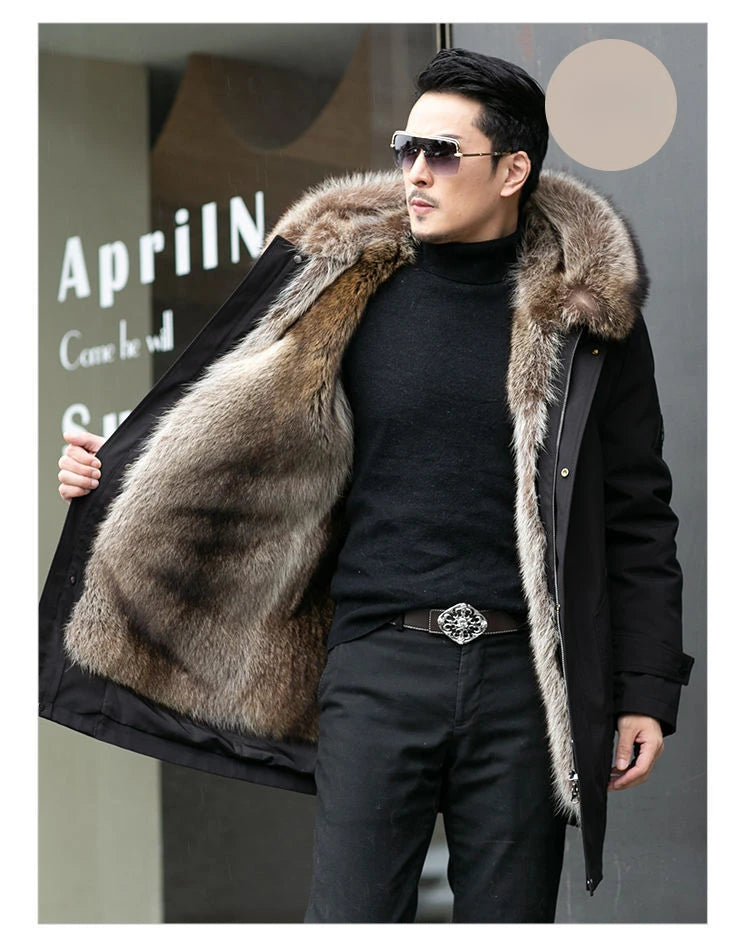 2023 New Parka Men Whole Mink Liner Winter New Fur Coat Mink-like Wool Mid-Length Leather Fur Coat