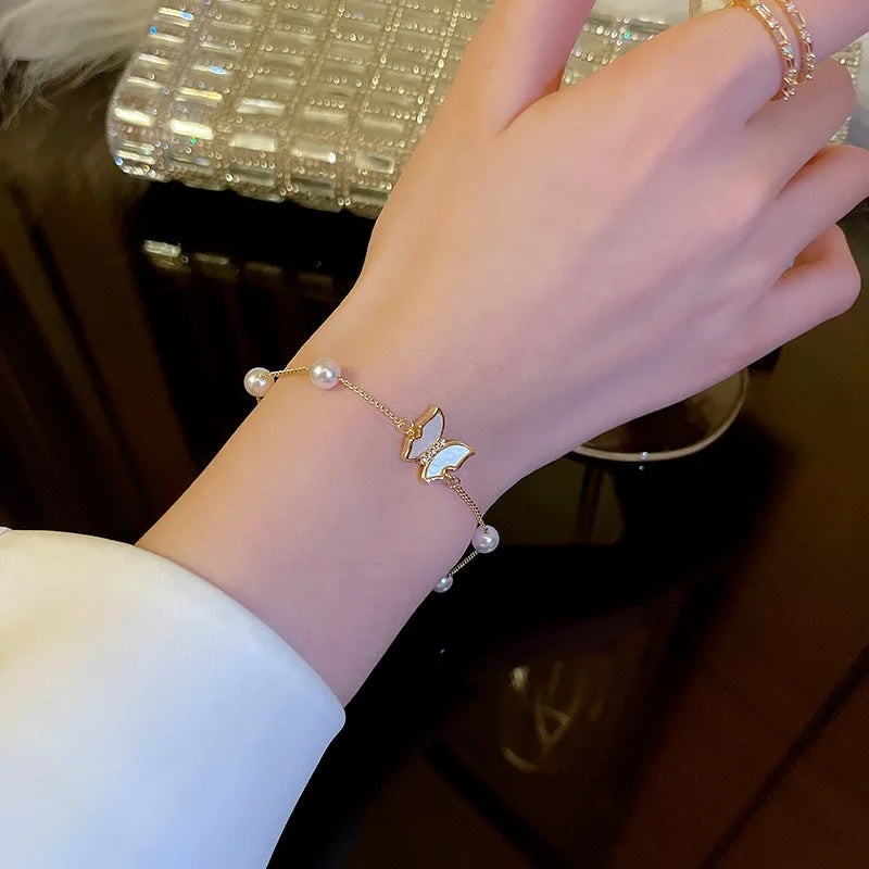 Gold Color Bracelet Set of Four Stainless Steel Sequins Rhinestone Bracelet Combination for Women Chain Bracelet Jewelry Gifts