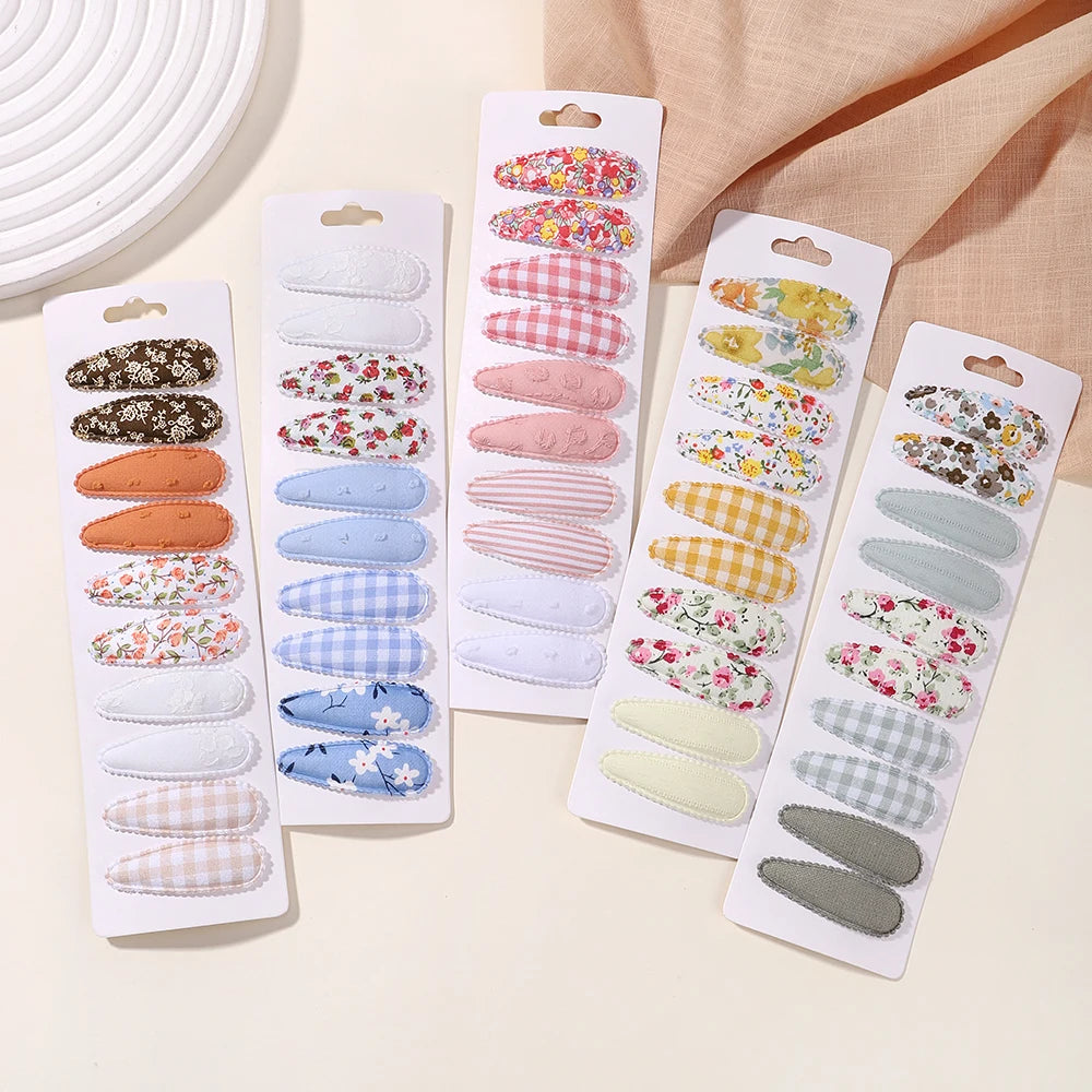 10Pcs/Set Newborn Print Cotton Alloy Hair Bow Snap Clips Fabric Plaid Hairpins Girl Kid Headwear Baby Hair Accessories Wholesale