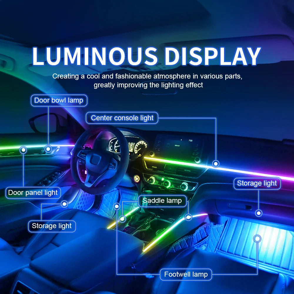 6/10/14/18 In 1 LED Dual Zone Symphony Streamer Car Ambient Light Interior RGB Neon Acrylic Strip Decoration Atmosphere Lamp 12V