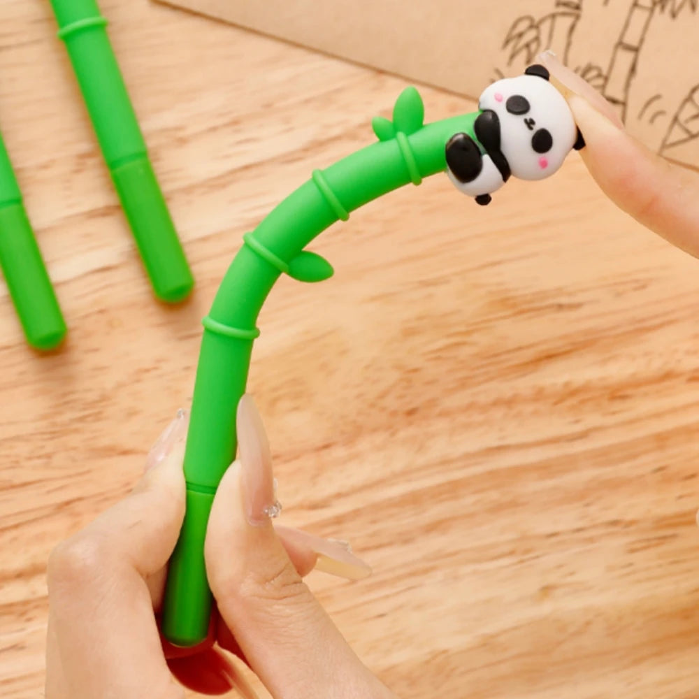 6 pcs/lot Panda Bamboo Soft Silicone Gel Pens For Writing Cute Signature Pen School Office Stationery Art Deco Gel Pens
