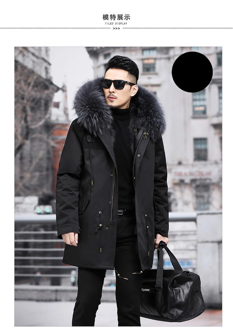 2023 New Parka Men Whole Mink Liner Winter New Fur Coat Mink-like Wool Mid-Length Leather Fur Coat