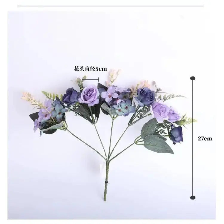 Beautiful Roses Autumn Artificial Flowers Silk Peony Hydrangea Big Bride Bouquet Wedding Home Party DIY Decoration Fake Flowers