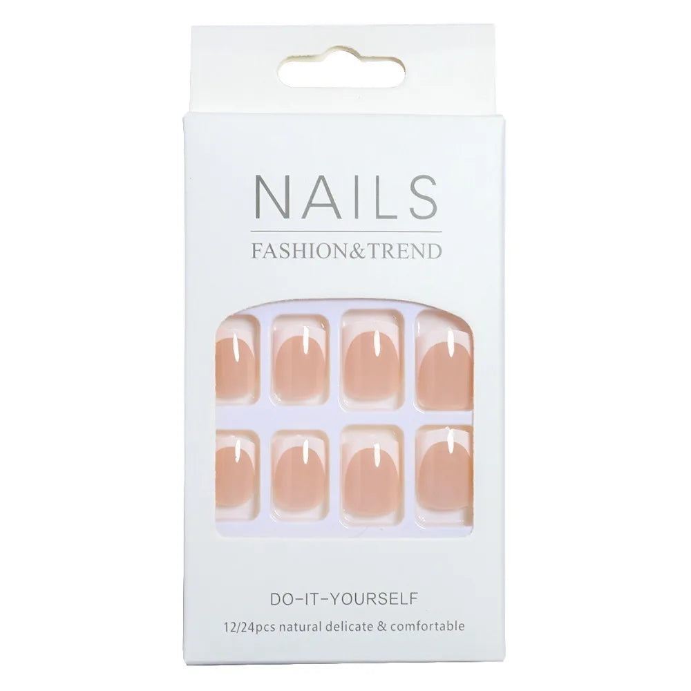 24pcs Fake Nails Square Head French Nail Waterproof Faux Medium Fingernails